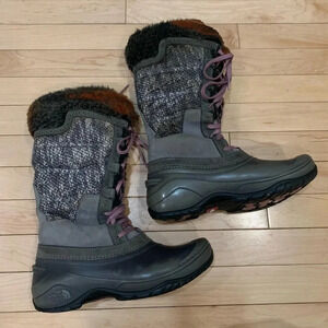 The North Face Gray & Purple Faux Fur Winter Boots | Size 7.5